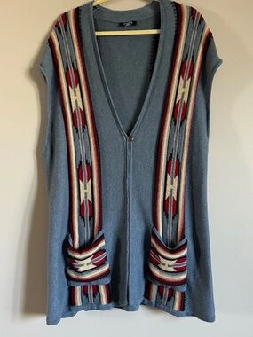 Chaps Southwestern Print Sweater Vest 2X Pockets Country Aztec Western Tunic